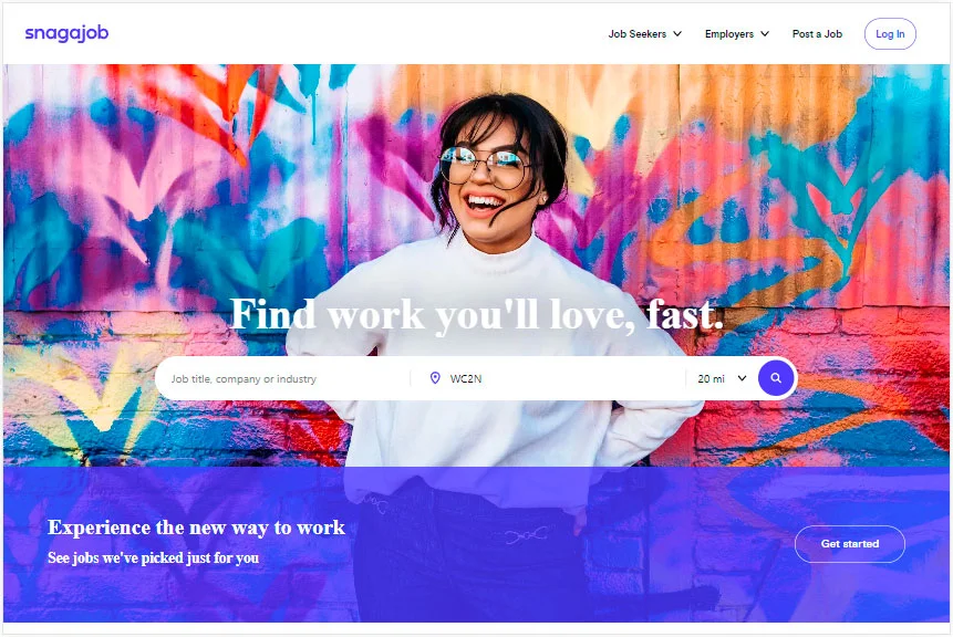 Snagajob app showing hourly and part-time job listings with local search features